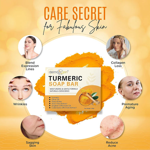 Organic Turmeric Soap Bar for Face & Body | Pure Turmeric Soap for Acne, Scars, Blemish Control, Pack of 2