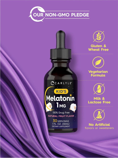 Carlyle Kids Melatonin Liquid | 1 fl oz | Two Pack, Fruit Flavor, Drug Free Children's Supplement