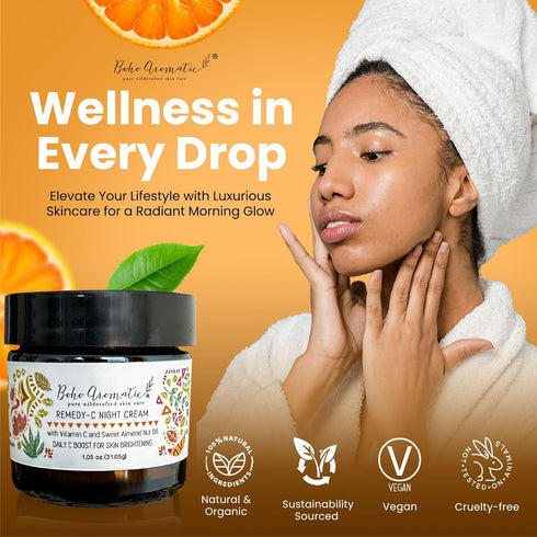 Remedy-C Night Cream, Vitamin C Face Serum in a Cream for Anti-Aging, Natural and Organic Moisturizer