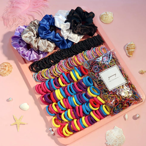 YANRONG Ponytail Holders and Scrunchies Mix for Girls and Women, Traceless Elastic Ropes, Rubber Bands (2155PCS)