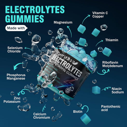 120 Chewable Electrolyte Gummies No Sugar, 6 Electrolytes for Runners, Refreshing Blue Raspberry, 1 Pack