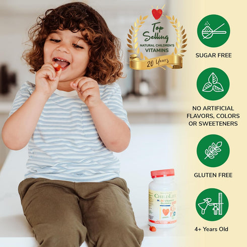 CHILDLIFE ESSENTIALS Kids Multivitamin Gummies, Natural Strawberry Lemon, 90 Gummies, Vitamins with DHA & Lutein