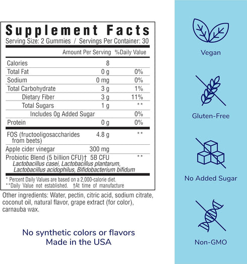 her own Probiotic & Prebiotic Gummy, Supports Digestive Health, Promotes Healthy Gut, Supports Immune Health, 5 Billion CFUs, Gluten and Soy Free, Vegan, 60 Gummies, 30 Servings (Pack of 1)