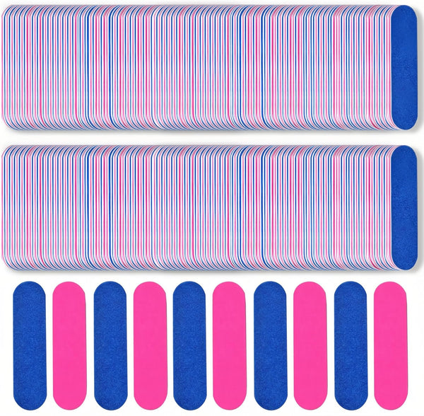 Mini Nail File Bulk - 300Pcs Disposable Double Sided Emery Boards for Home or Professional Manicure Tools (Blue and
