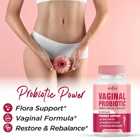 NEW AGE Vaginal Probiotics for Women - Prebiotics, Cranberry Extract & Lactobacillus Blend, 120 Capsules