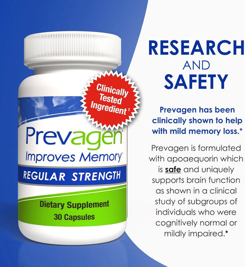 Prevagen Improves Memory - Regular Strength 10mg, 30 Capsules with Apoaequorin & Vitamin D - Brain Supplement for