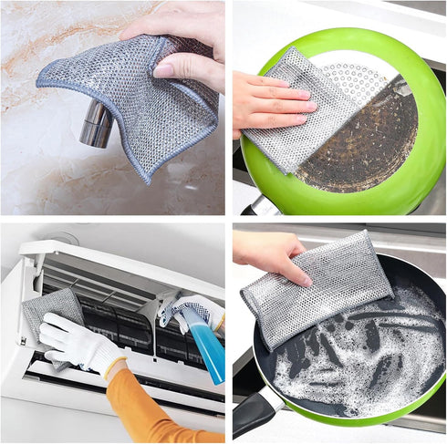 YinQin 6 PCS Double Layer Non-Scratch Wire Dishwashing Rags, Sturdy Reusable Steel Wire Cleaning Cloths for Kitchen