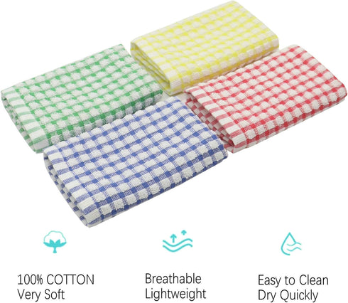 Cotton Cleaning Rags, Terry Dish Cloths for Washing Dishes, Set of 8 Soft Dish Towels for Kitchen Drying