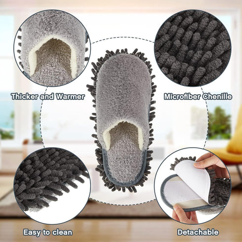Jecery 2 Pair Microfiber Slippers, Washable Cleaning Slippers for Floor Dust and Dirt Cleaning Tool Supplies