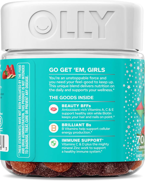 Gummy, Immune 15 35 70 Count Olly Teen Girl Multi Healthy Skin and Support, Essential Vitamins, Biotin, Zinc, Calcium