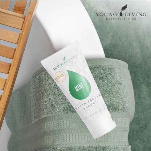 Young Living Satin Facial Scrub Mint, 2 oz, Gentle Exfoliation & Skincare, Dead Skin Removal & Renewal, Bright