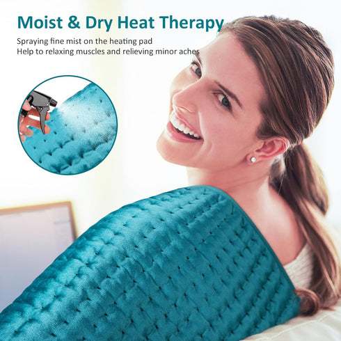 Electric Heating Pad for Pain Relief, Extra Large 17"x33", 6 Fast Heating Settings, Auto-Off, Moist Dry Heat Options