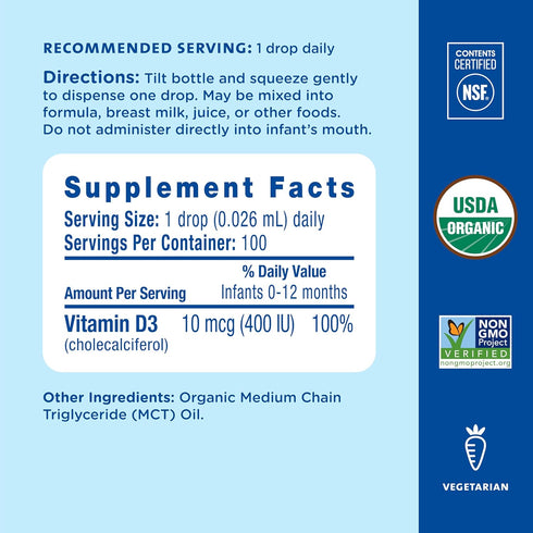 Mommy's D3 0.11 Oz (100 Pack 2 Bliss Organic Baby Vitamin D Drops | Infant Vitamin Drops Promote Healthy Growth