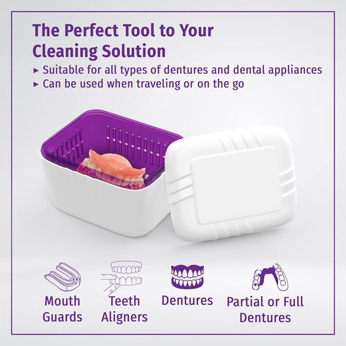 Dentures Cleaner Soaking Bath – Container for Dental Appliances’ Cleaning Solution (Classic)