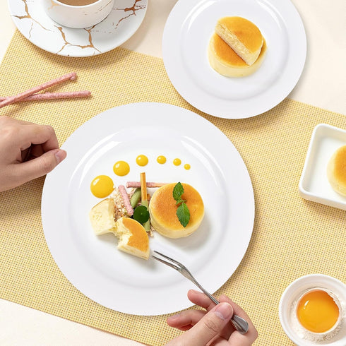 Sylans 60PCS set, 30 10" 30 7" White Plastic Plates Disposable Party Plates with Heavy Duty Dinner plates and Elegant