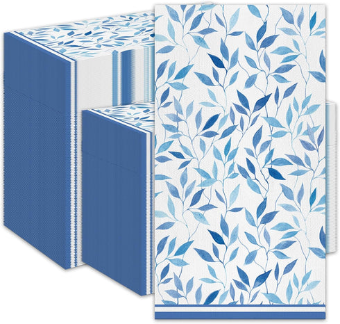 KTHONIOMANTE 200PCS Blue & White Guest Paper Napkins, 2 Ply Disposable Paper Pack,