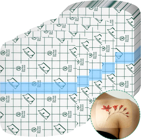 Nuanchu 50 Pcs Transparent Stretch Waterproof PU Film Bandages, Tattoo Bandage Wound Dressing Skin Cover