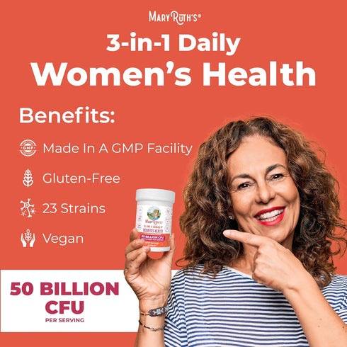 MaryRuth Organics 3-in-1 Daily Health Probiotics for Women - 50 Billion CFU - 30 ct - Hormone Support & Gut Health