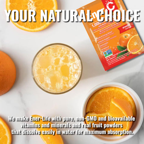 Ener-C Orange Multivitamin Drink Mix Powder - 1000mg Vitamin C & Electrolytes, Natural Energy & Immune Support - 30