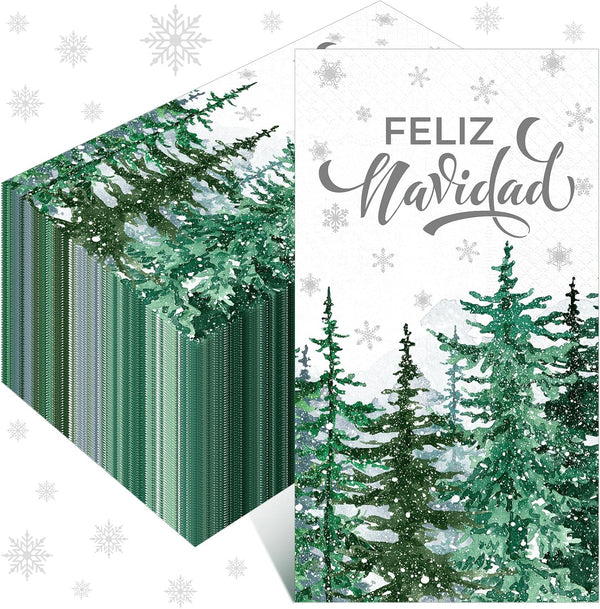 Janlaugh 100 Pcs 3 Ply Feliz Navidad Disposable Napkins Hand Towels for Bathroom