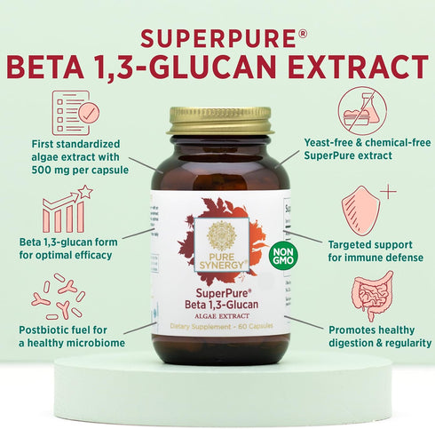PURE SYNERGY SuperPure Beta 1,3-Glucan Extract, 500 mg Supplement from Algae, Supports Immune Health (60 Capsules)