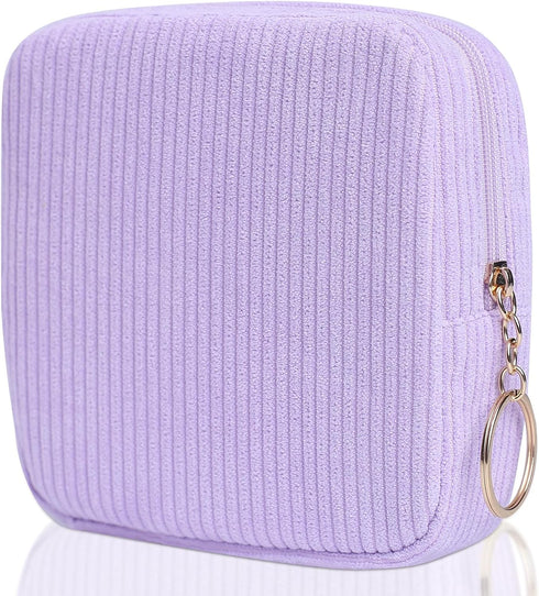 Teircno Sanitary Napkin Storage Bag, Preppy Corduroy Period Bag for Women, Cute Portable