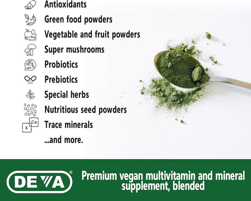 DEVA Tuba Prime Vegan Multivitamin, High-Potency Dietary Supplement, Antioxidants, 90 Tablets