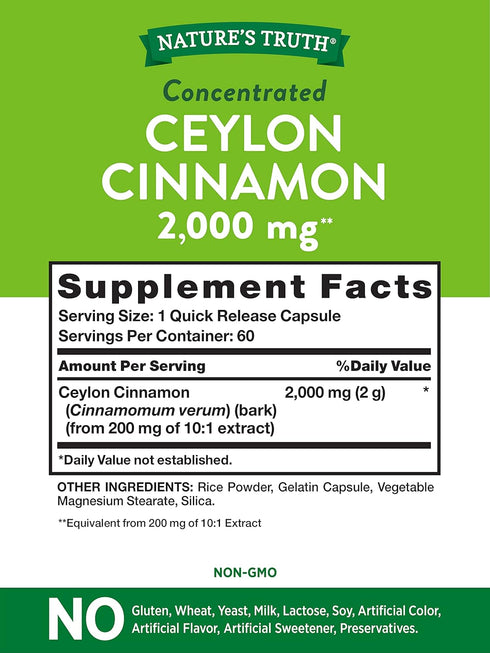 Ceylon Cinnamon Capsules | 2000mg | Non-GMO & Gluten Free Supplement | by Natures Truth