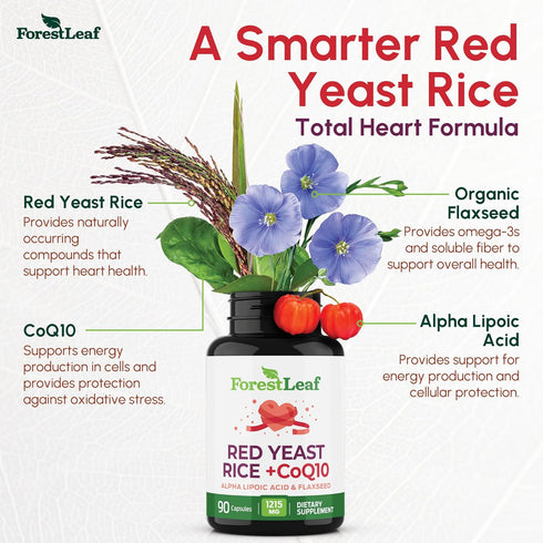 Red Yeast Rice 1215 mg. Capsules - Extra Strength with CoQ10 Supplement, Non-GMO, 90 Veggie Caps