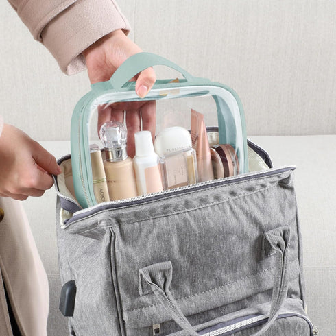 PACKISM TSA Approved Toiletry Bag, Clear Makeup Bags with Handle, Laurel Green, Quart-sized Travel Essentials