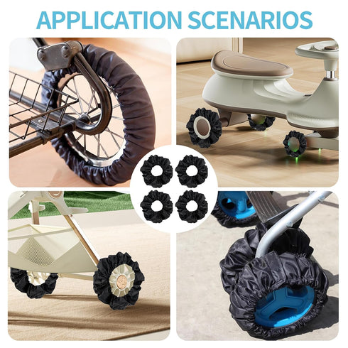 4 Pack Baby Stroller Wheel Cover Black Wheelchair Wheel Tire Protector for Child Kid Baby Stroller Jogger Wheels Covers
