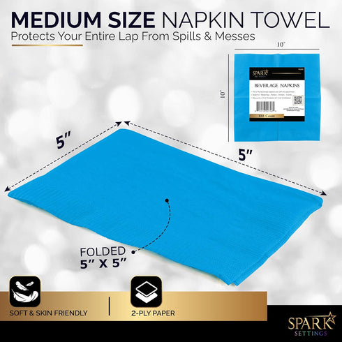 Big Party Pack Caribbean Blue Beverage Napkins, 100 Count - Ideal for Wedding, Party, Birthday, Dinner, Lunch,