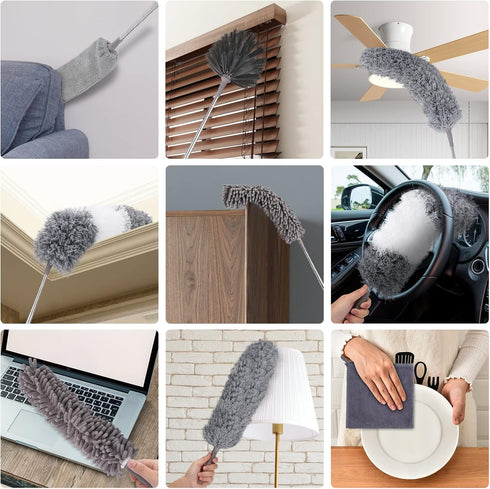 Microfiber Duster for Cleaning, 9PCS Extendable Feather Duster (Stainless Steel), 30 to 100 Inches