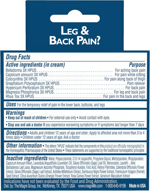 MagniLife Leg & Back Pain Relief Cream, 4oz - Fast-Acting Relief for Burning, Tingling, Stabbing Pains