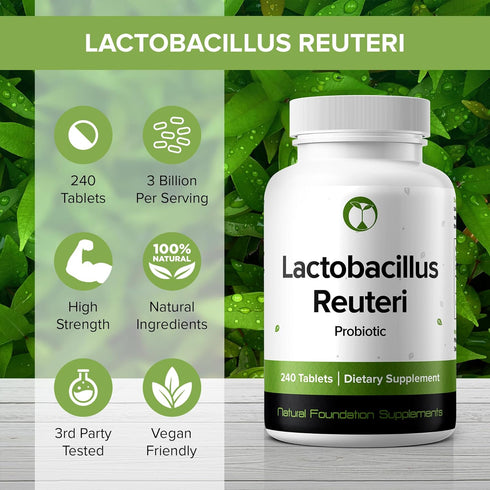 Lactobacillus Reuteri Probiotic Supplement - 240 Tablets with 3 Billion CFU for Digestive & Gut Health