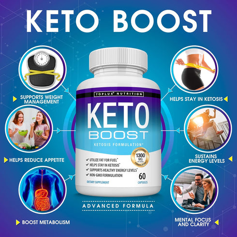 Keto Boost Diet Pills Ketosis Supplement - Natural Exogenous Keto Formula Support Energy & Focus, Advanced Ketones