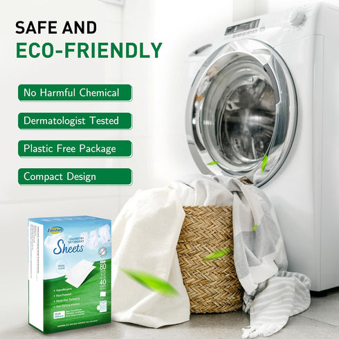 Eco-Friendly Laundry Detergent Sheets, 80 Sheets (160 Loads) - Concentrated for Deep Cleaning