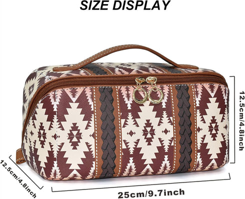 PU Bohemian Makeup Bag, Travel Make Up Organizer Case, Waterproof Portable Skincare Storage Pouch for Women, Large
