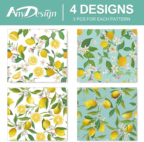 Generic AnyDesign 12 Sheets Summer Lemon Wrapping Paper, Watercolor Lemon Flowers Gift Wrap Paper for Summer Birthday