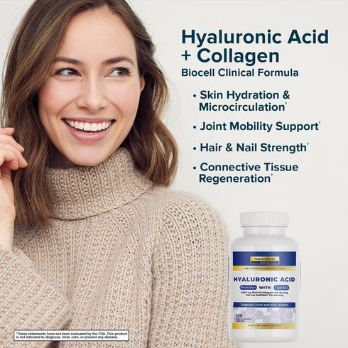 Nature's Lab Hyaluronic Acid with Biocell Collagen and MSM, 120 Capsules for Skin Hydration