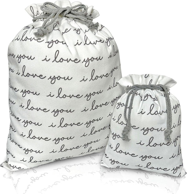 Gather & Knot Drawstring Gift Bags, 20" Large & 12" Small, Premium Canvas Reusable Fabric Wrap for Celebrations