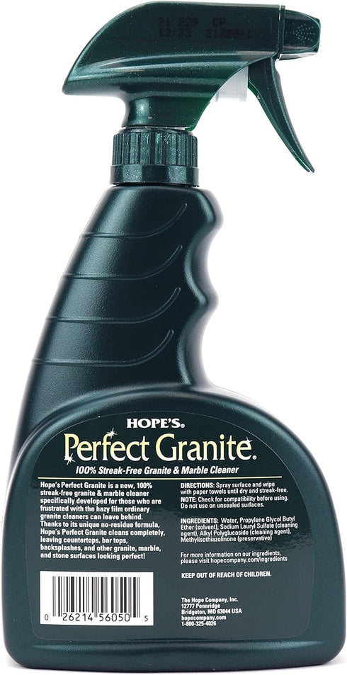 HOPE'S Perfect Granite & Marble Countertop Cleaner with Microfiber Cloth, Stain Remover and Polish, Streak-Free, Ammonia-Free, 22 Ounce, Pack of 1 with Microfiber Cloth