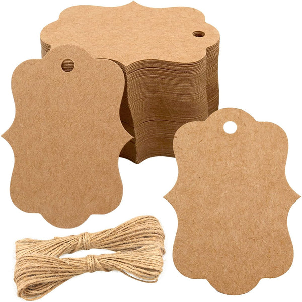 joycraft 100Pcs Double-Sided Kraft Paper Blank Gift Tags with String, 2.75" x 2" for DIY Projects