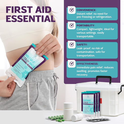 Instant Ice Packs for Injuries - 25 Packs (7” x 4”) Disposable Cold Compress for Pain Relief, First Aid Essential