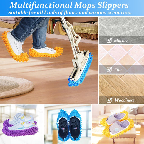 4 Pairs Mop Slippers Shoes Cover: Multi Function Reusable Microfiber Dust Mops for Bathroom, Office, Kitchen