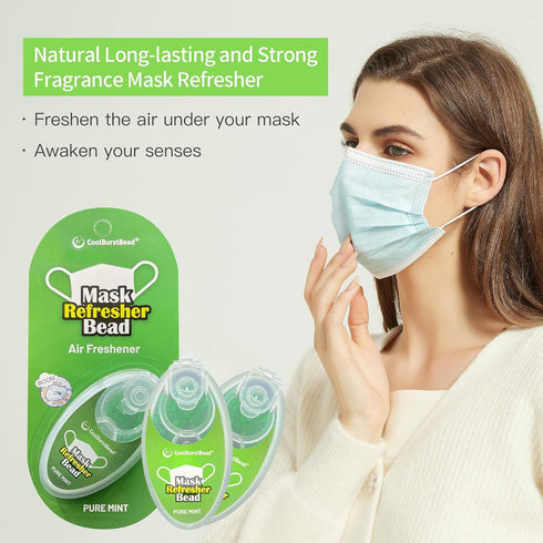 Face Mask Refresher with Natural Essential Oils, Long-Lasting Strong Fragrance, 100 beads/pack, Pack of 2, Pure Mint