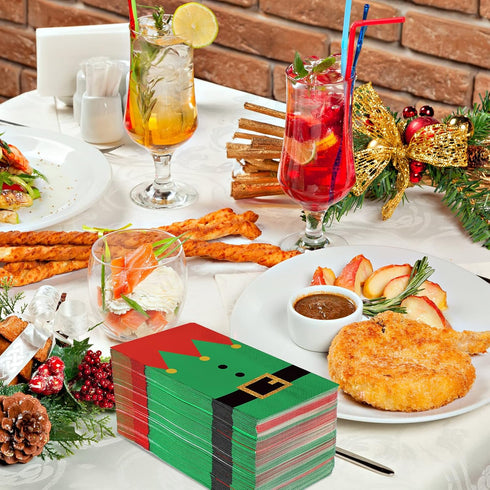 Outus 200 Pcs Christmas Napkins Disposable Paper Xmas Disposable Guest Towels Merry Christmas Dinner Napkins Design