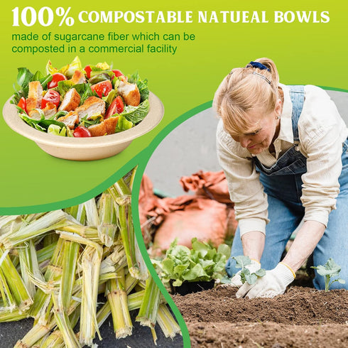 12oz Paper Bowls Disposable Small, 150 Pack Eco-friendly Compostable Bowls for Salad, Ice Cream, Dessert, Heavy Duty