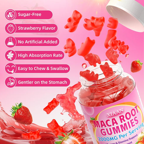 Gummies 60 Count Maca Root for Women & Men, Organic Maca Root Supplement with Ashwagandha for Energy & Strength