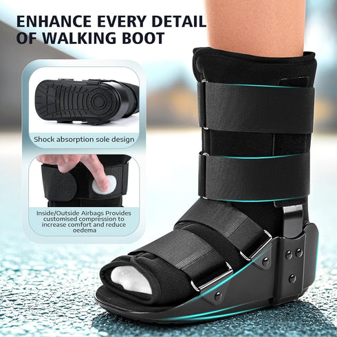 Medibot 6-10'', Advanced Walking Boot for Ankle Injuries & Fractures Adjustable Air Splint with Pump, Medium Black